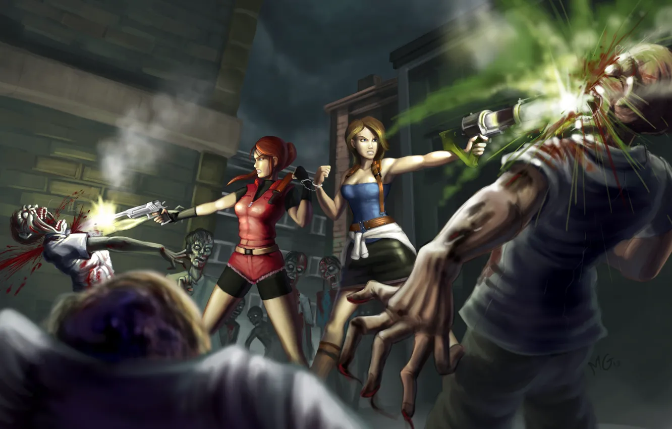 Photo wallpaper weapons, Girls, zombies, westerly