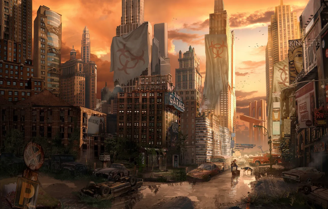 Photo wallpaper the city, people, dog, devastation, I am Legend by Richard Metheson