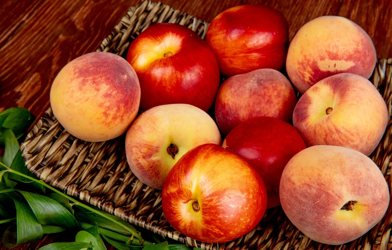 Photo wallpaper close-up, red, apples, peaches, network