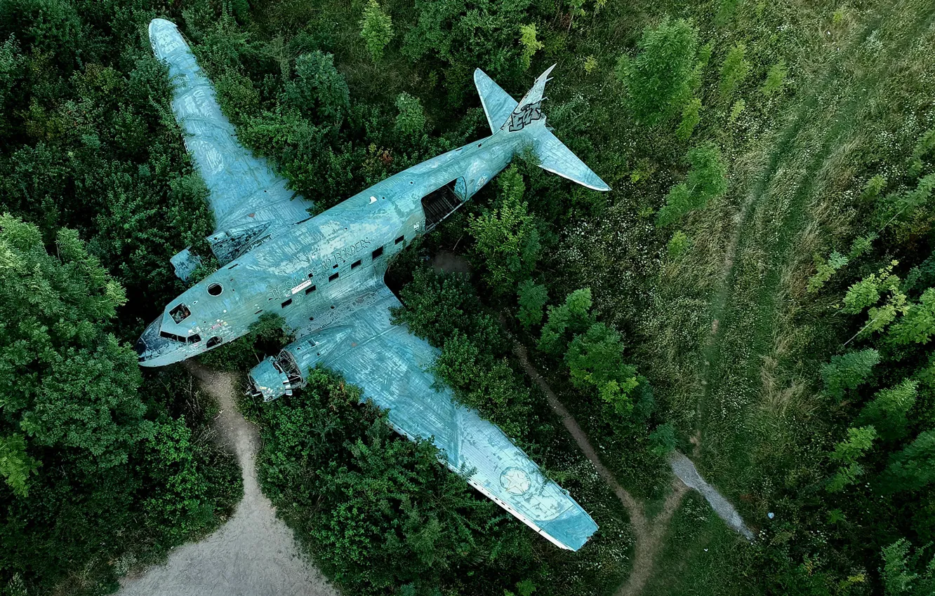 Photo wallpaper field, the plane, scrap