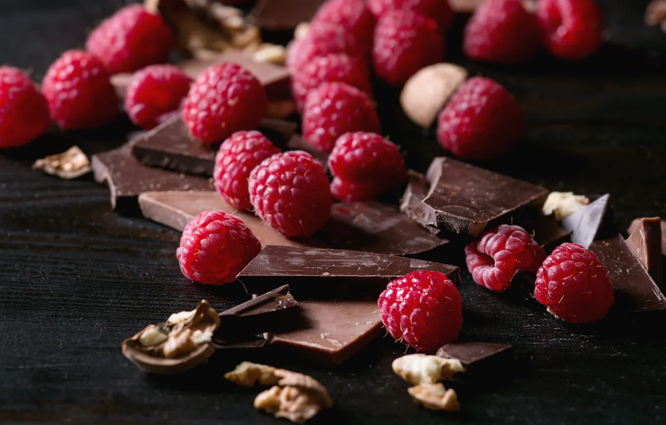 Photo wallpaper berries, raspberry, chocolate, nuts, Natasha Breen