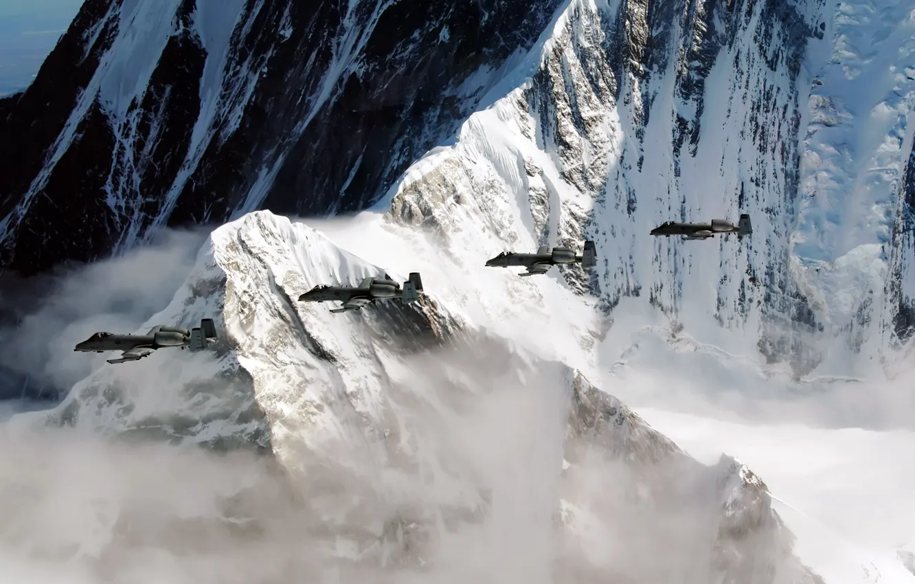 Photo wallpaper mountains, rock, the plane, Alaska, Pacific Alaska Range Complex, A-10, training flight, Thunderbolt