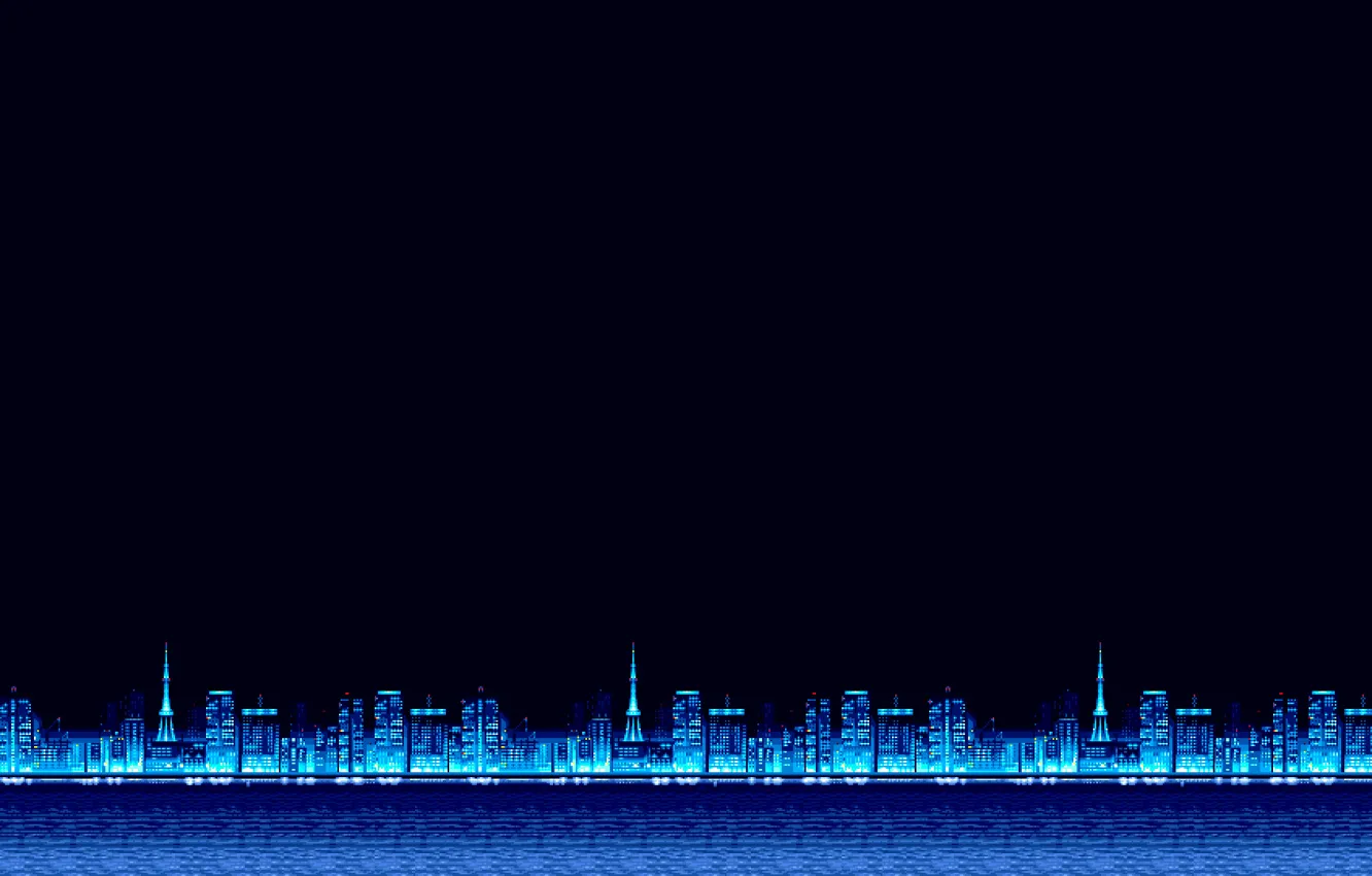 Photo wallpaper Minimalism, Blue, The city, Background, Pixels, 8bit, Electronic, 8bit