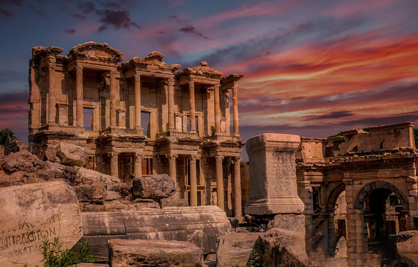 Photo wallpaper ruins, Turkey, Ephesus, the library of Celsus