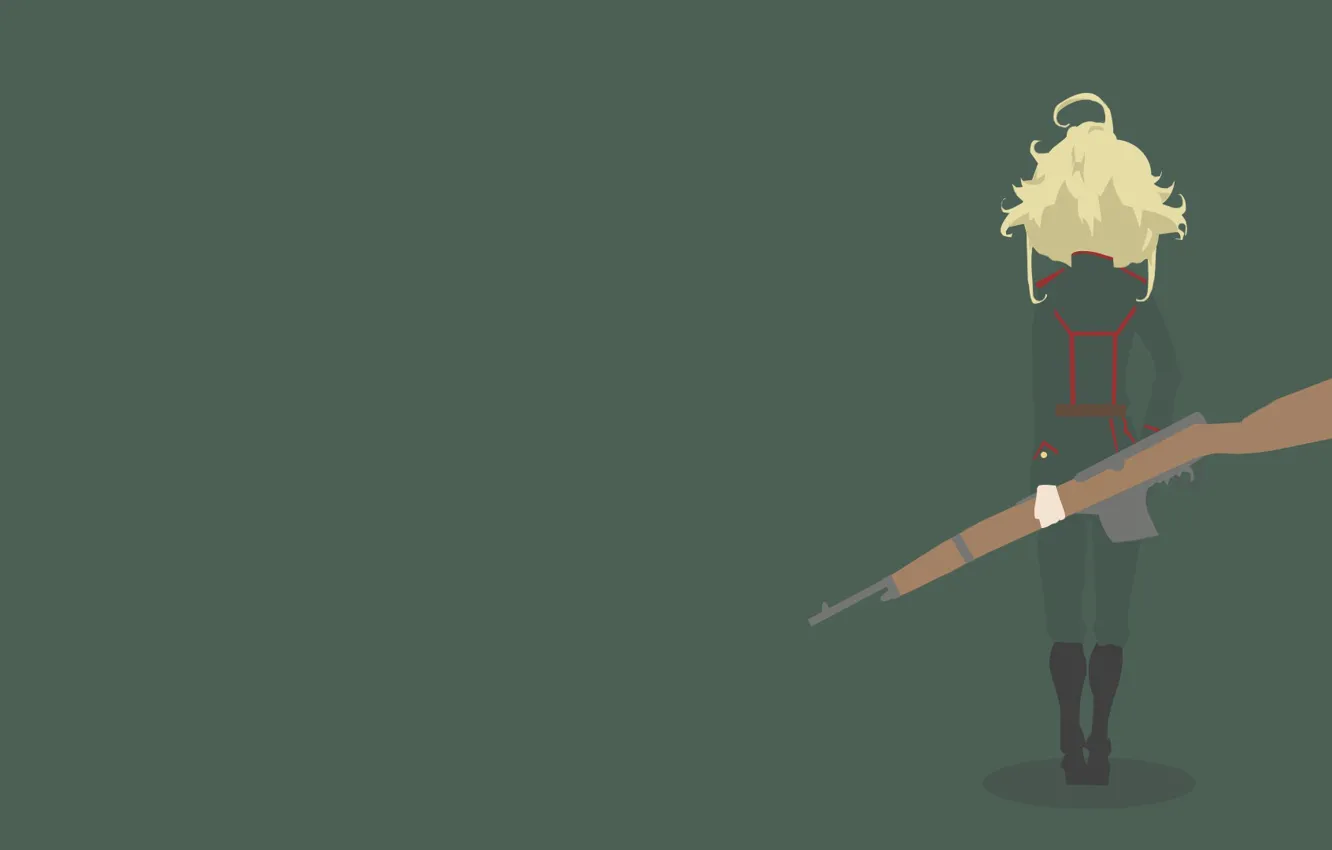 Photo wallpaper green, girl, gun, soldier, military, weapon, war, anime