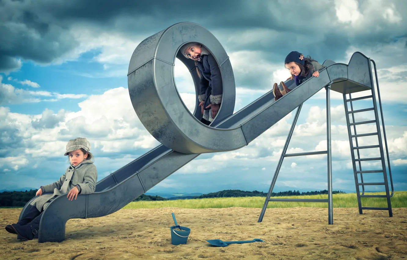 Photo wallpaper children, the descent, the game, slide, girl, extreme