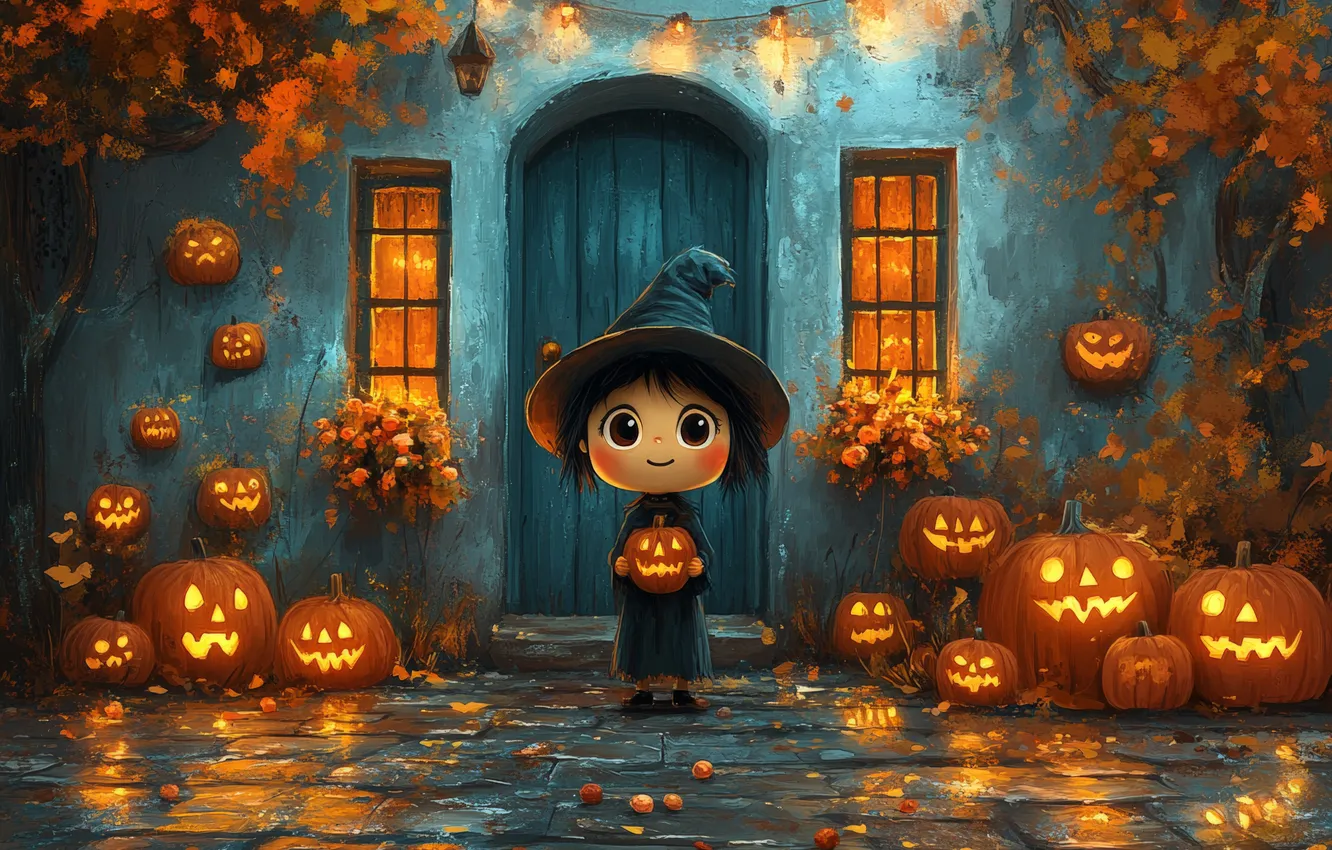 Photo wallpaper autumn, lights, holiday, the evening, hat, girl, the scenery, Jack
