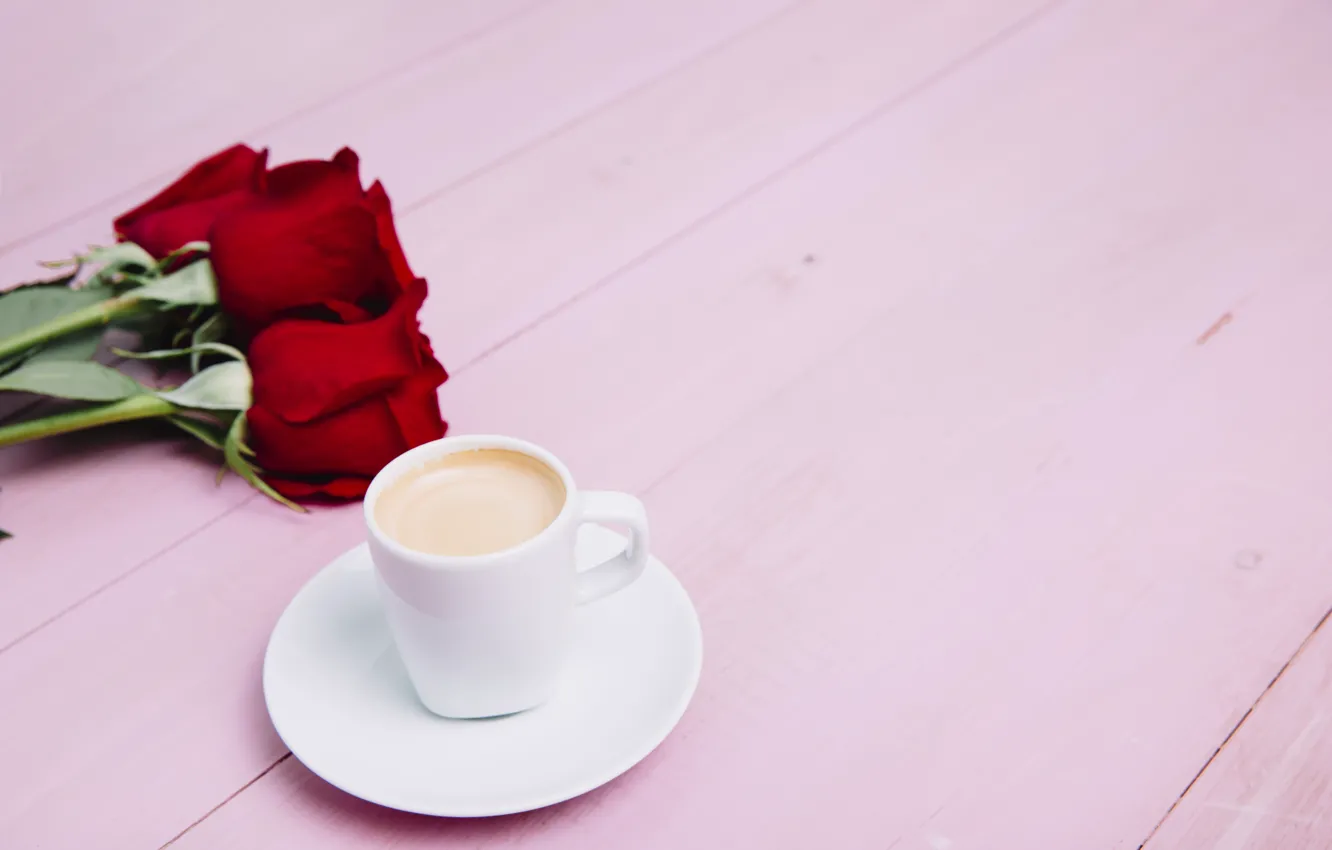 Photo wallpaper flowers, coffee, roses, drink