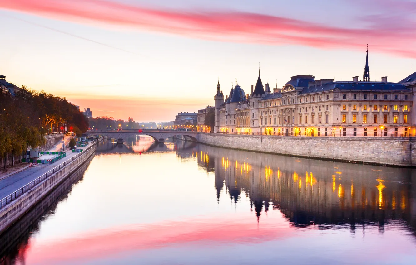 Photo wallpaper river, France, Paris, hay, glow