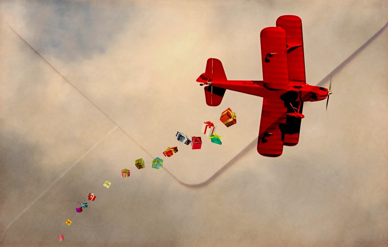 Photo wallpaper red, the plane, gifts, mail