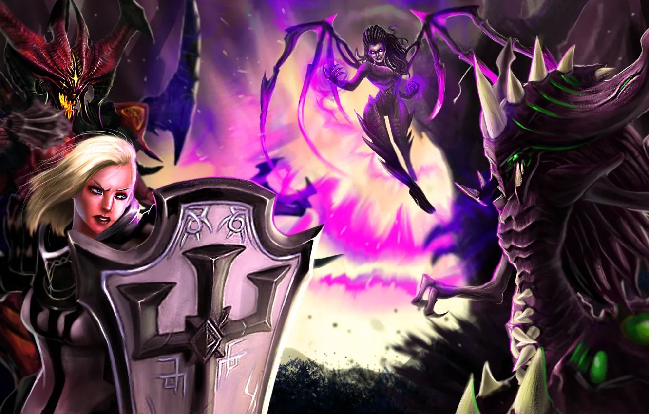 Photo wallpaper starcraft, diablo, sarah kerrigan, Crusader, Heroes of the Storm, Johanna, Crusader of Zakarum, Lord of …