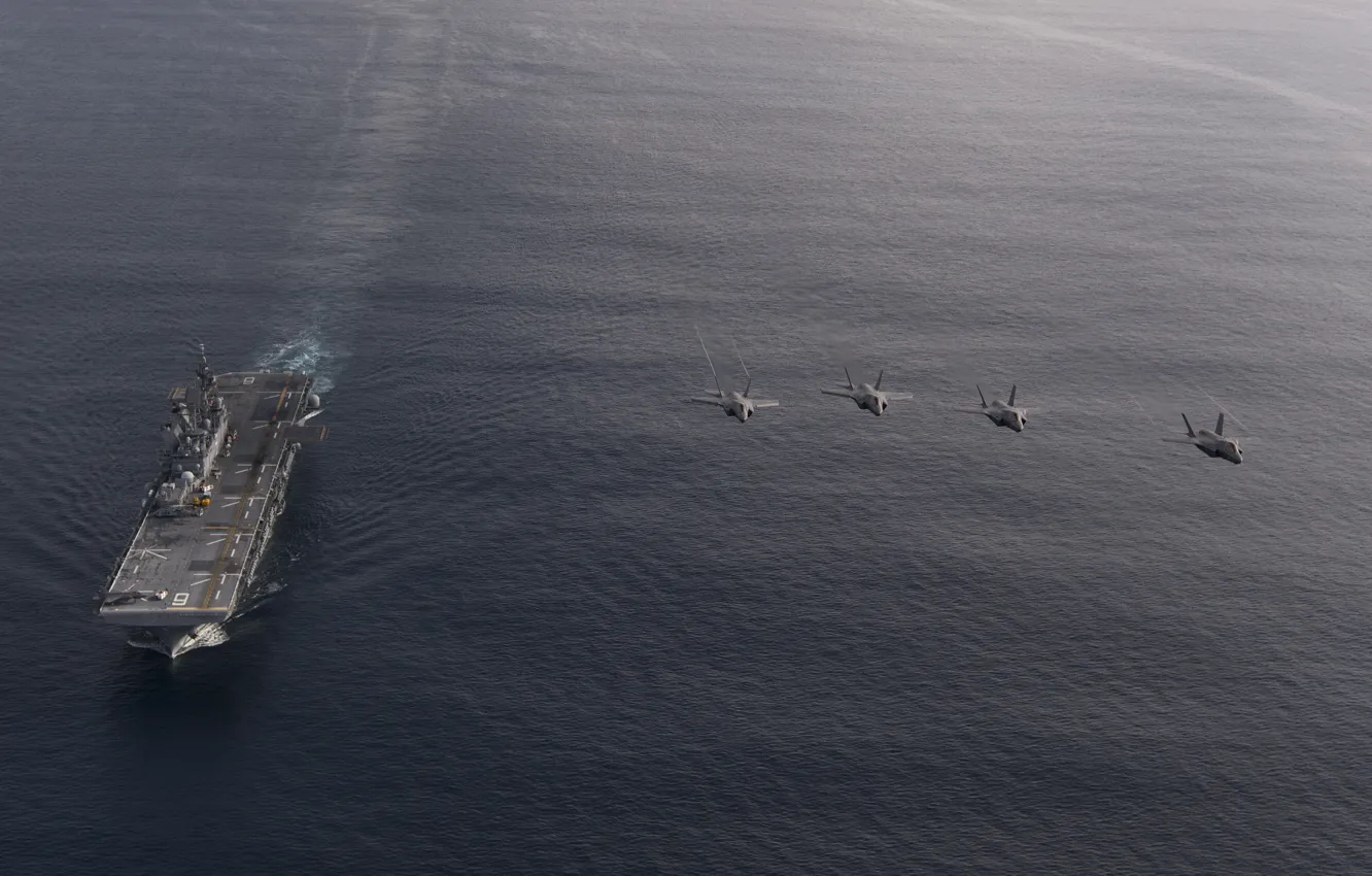 Photo wallpaper sea, ship, fighters, F-35B, USS America