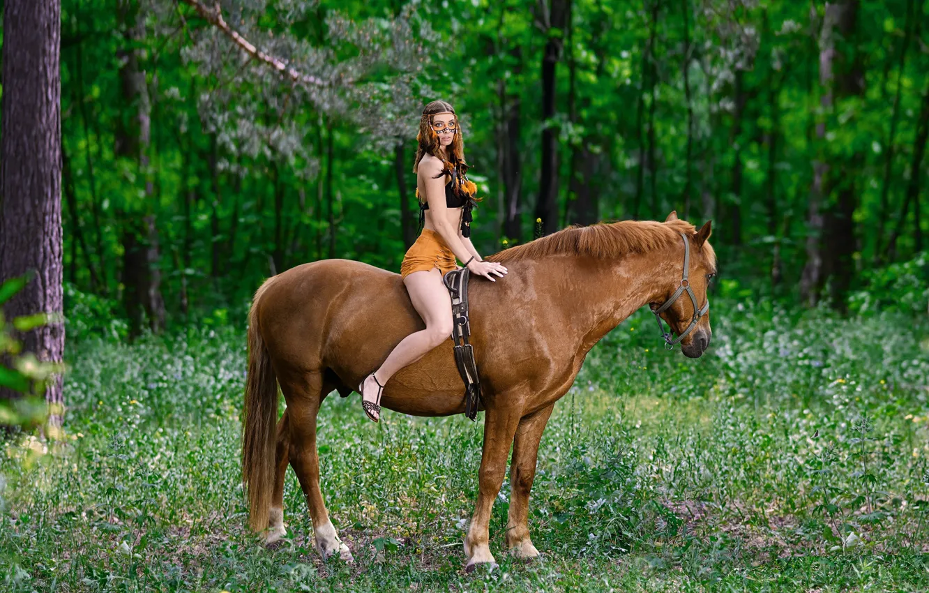 Photo wallpaper forest, girl, horse, rider, rider, Vyacheslav Turcan, Evgeniya Ivanova