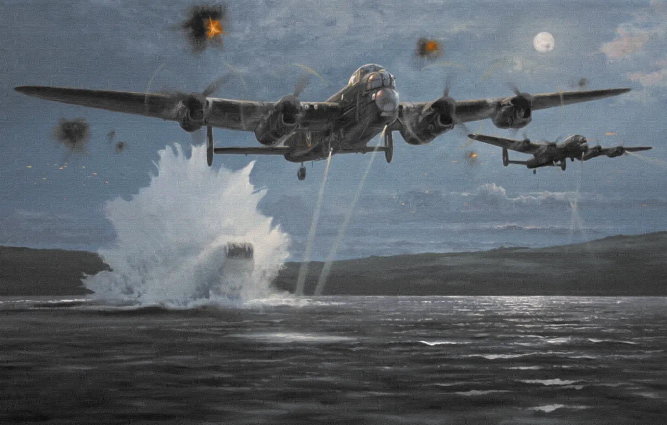 Photo wallpaper war, art, painting, aviation, WW2, Avro Lancaster