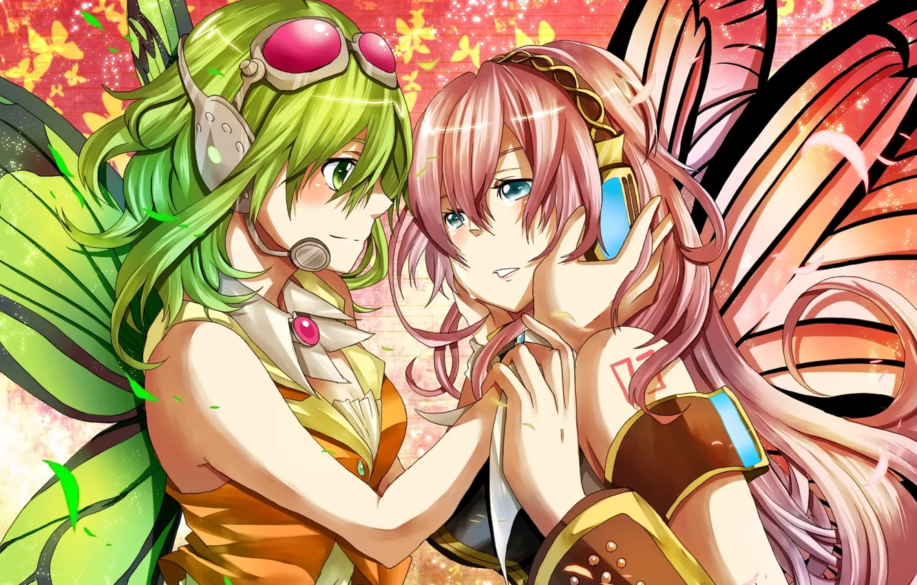 Photo wallpaper girl, wings, headphones, art, microphone, vocaloid, megurine luka, Vocaloid