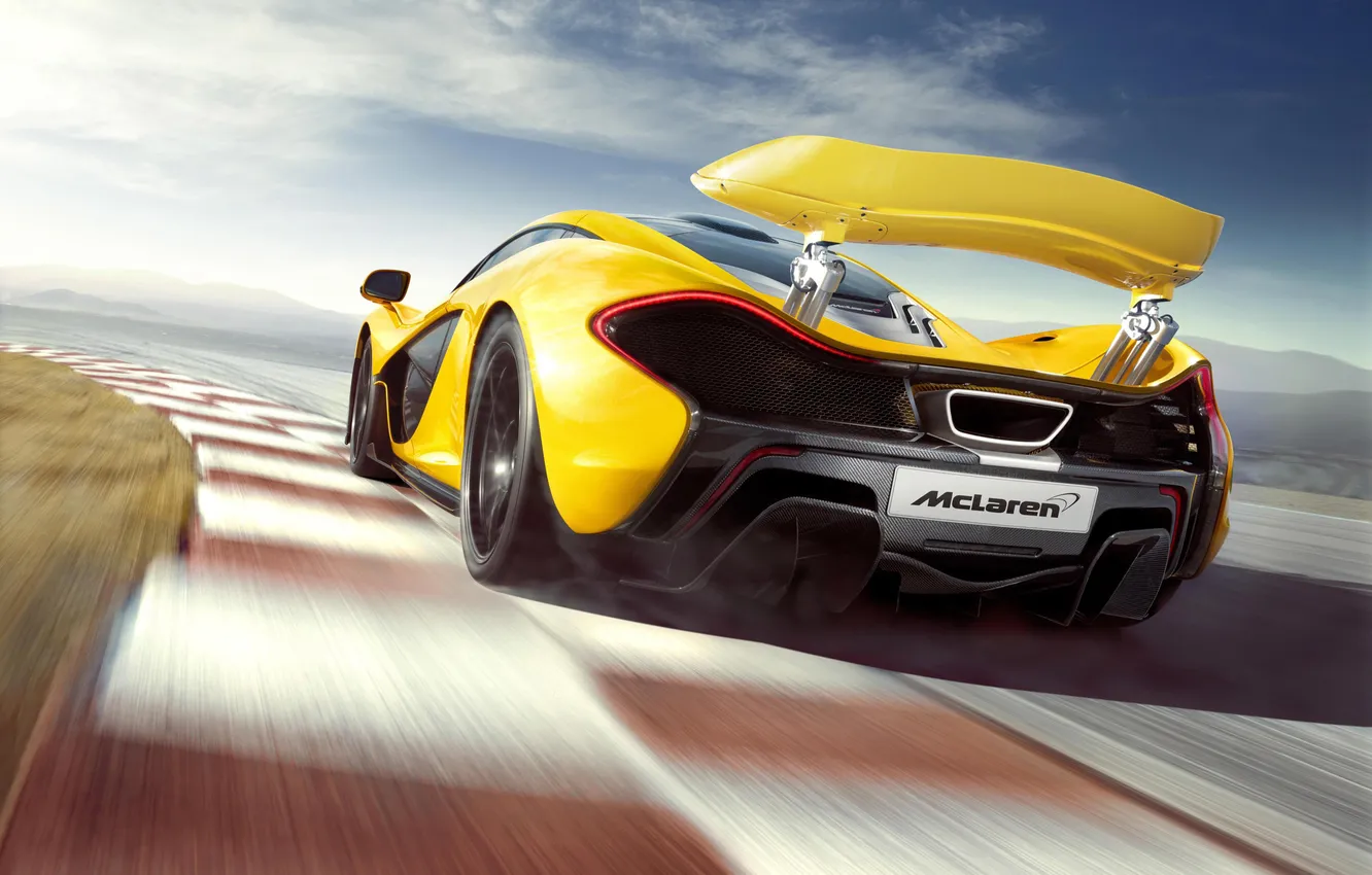 Photo wallpaper Concept, yellow, background, McLaren, the concept, supercar, spoiler, rear view