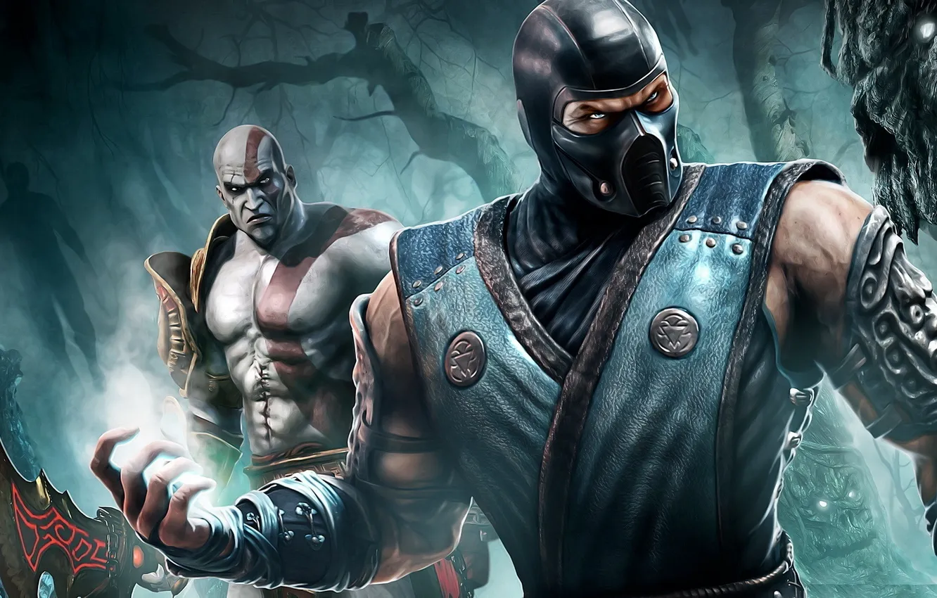 Photo wallpaper forest, Scorpio, Sub-Zero, MK 9