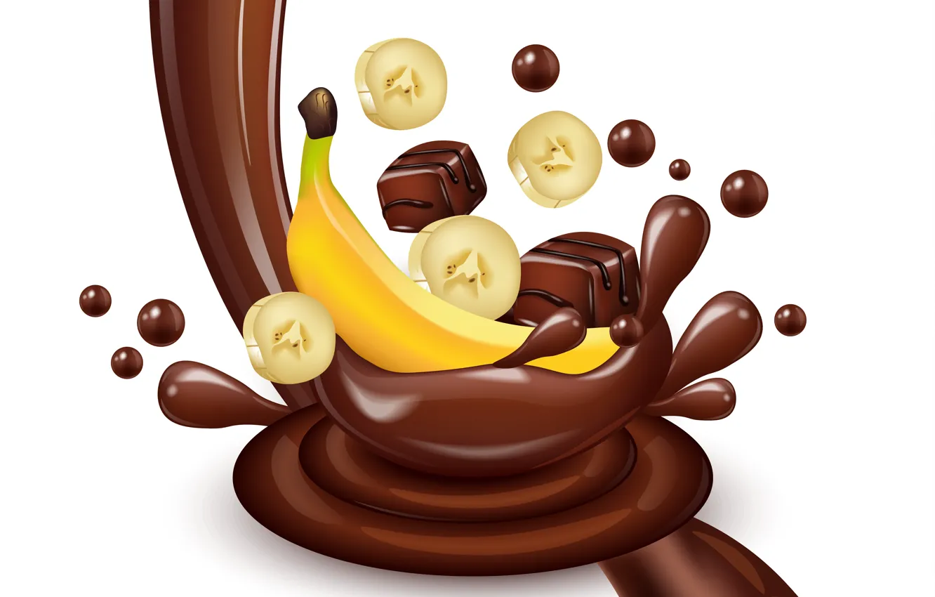 Photo wallpaper white, background, chocolate, splash, candy, bananas