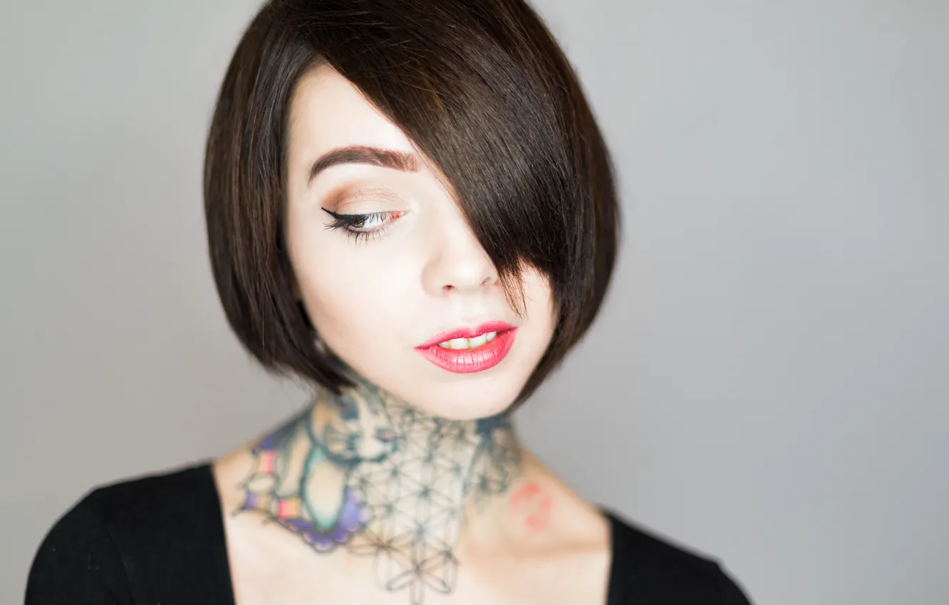 Photo wallpaper girl, face, background, hair, haircut