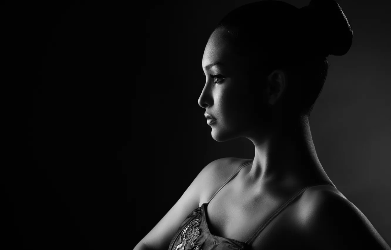 Photo wallpaper look, girl, style, portrait, black and white photo