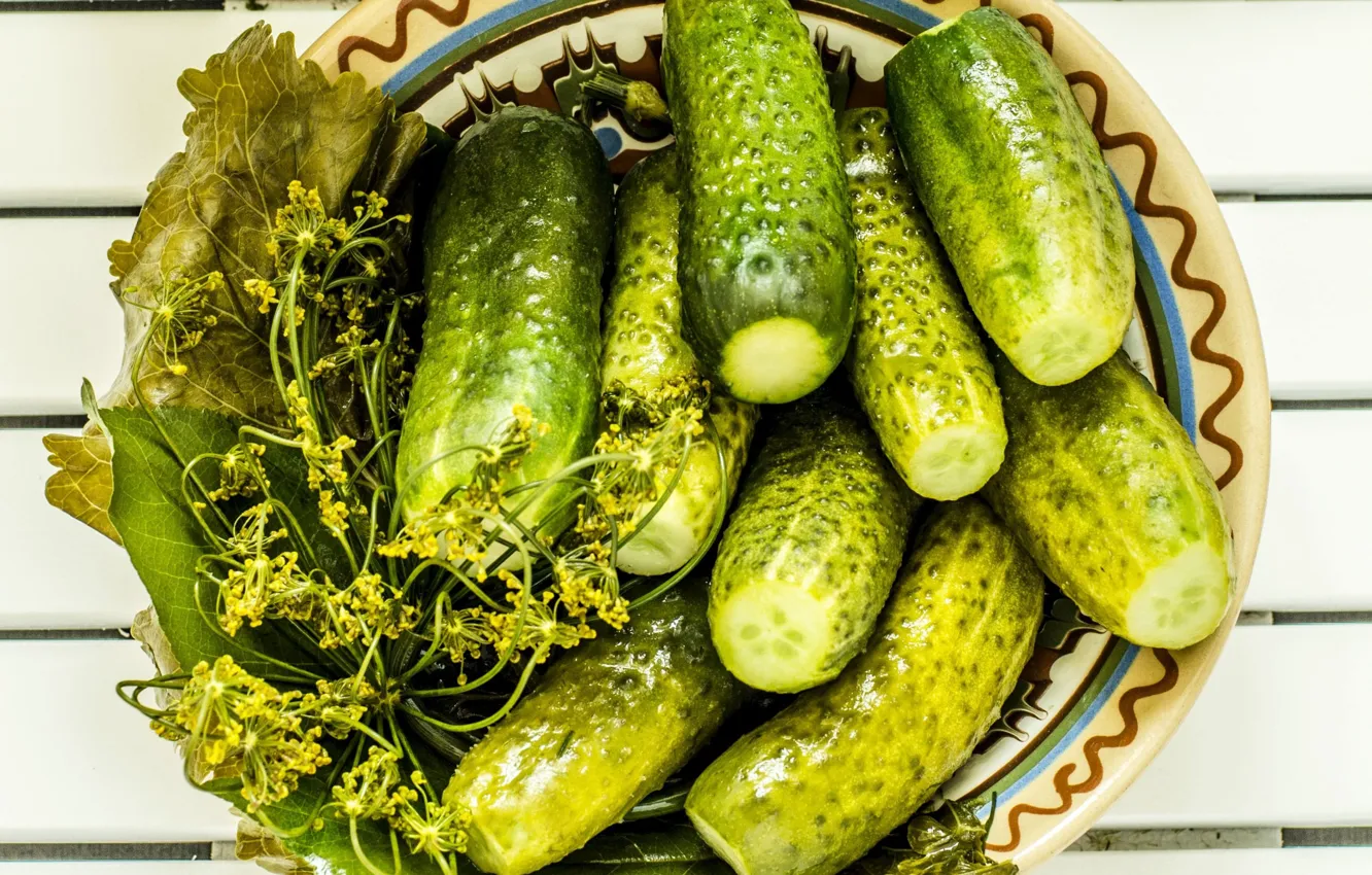 Photo wallpaper food, pickles, table., salted, the plate, crispy