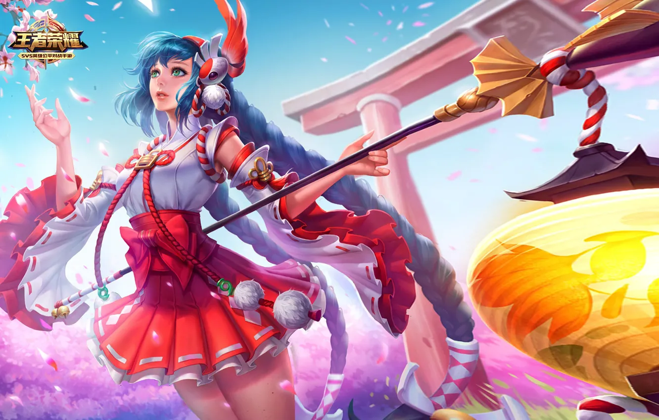 Photo wallpaper girl, the game, spring, petals, King of Glory, The king of glory