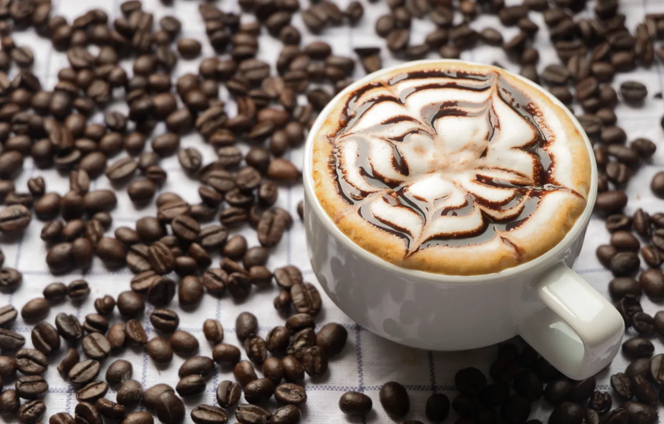 Photo wallpaper foam, coffee, chocolate, grain, Cup, cappuccino