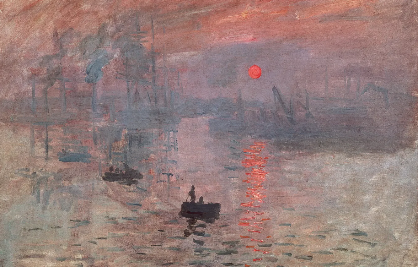 Photo wallpaper sea, ships, boats, Ships, impressionism, red sun, rising sun, Impression. Sunrise