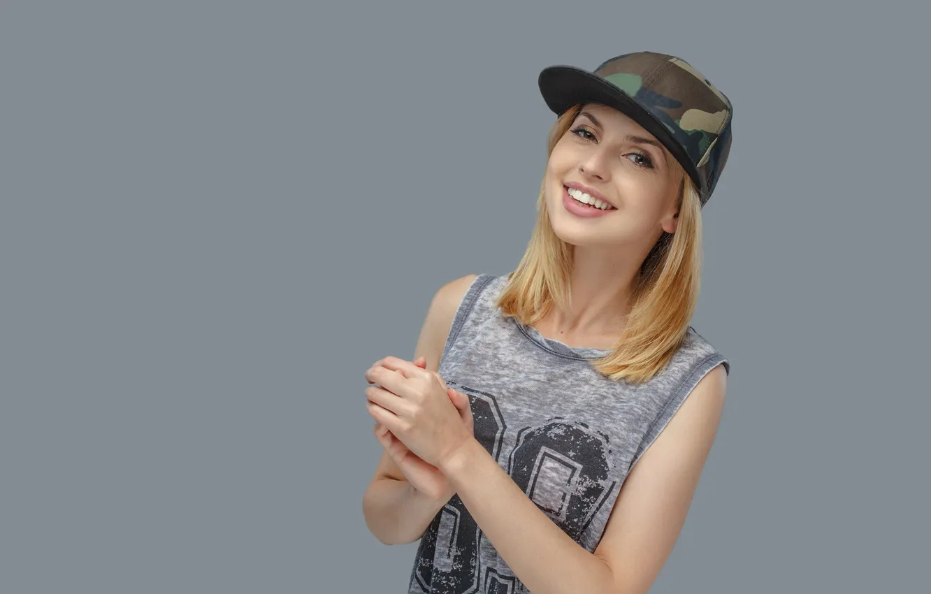 Photo wallpaper blond, female, positive, portrait, baseball cap
