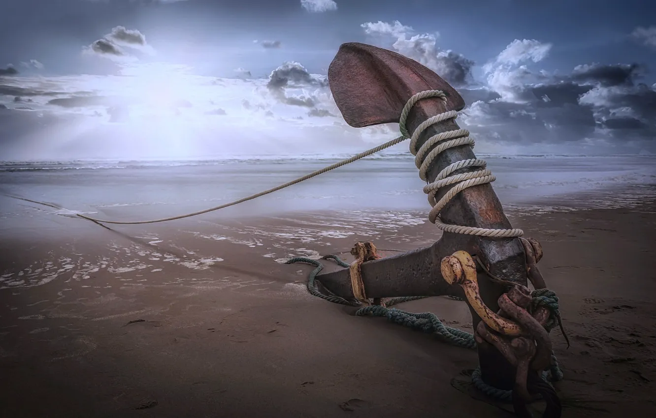 Photo wallpaper beach, sea, rope, Anchor, sailor anchor