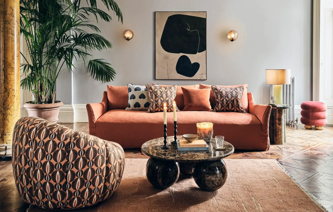 Photo wallpaper design, style, London, interior, UK, SOHO, living room, London