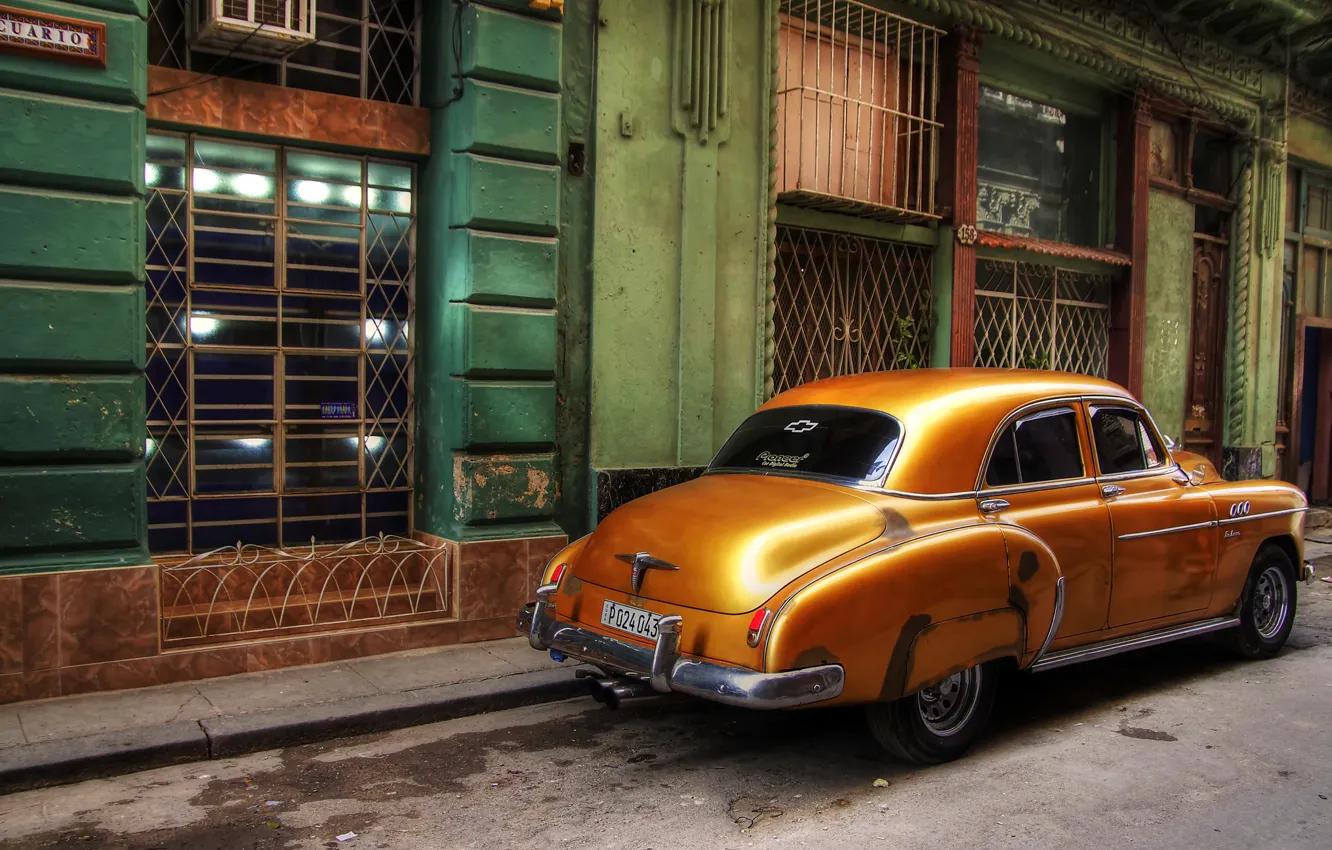 Photo wallpaper retro, street, Windows, home, car, Cuba, Havana