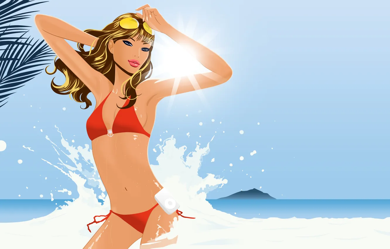 Photo wallpaper sea, beach, swimsuit, girl, the sun