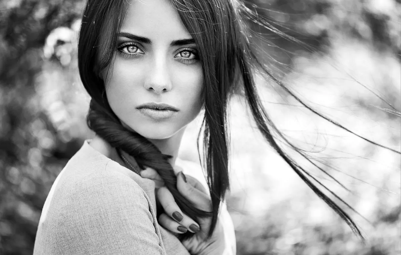 Photo wallpaper look, girl, photo, black and white, Bruneck