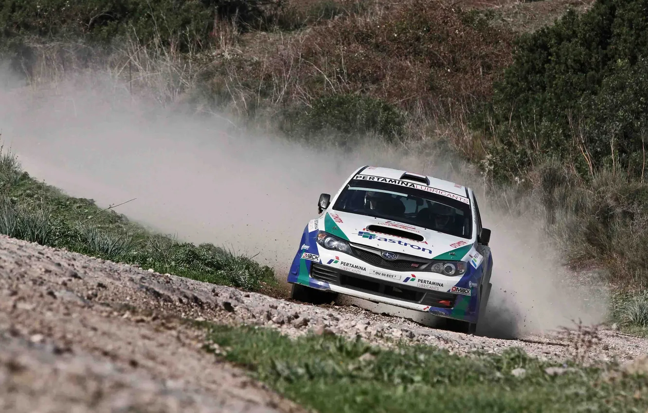 Photo wallpaper machine, white, race, sport, Subaru, day, the front, Rally