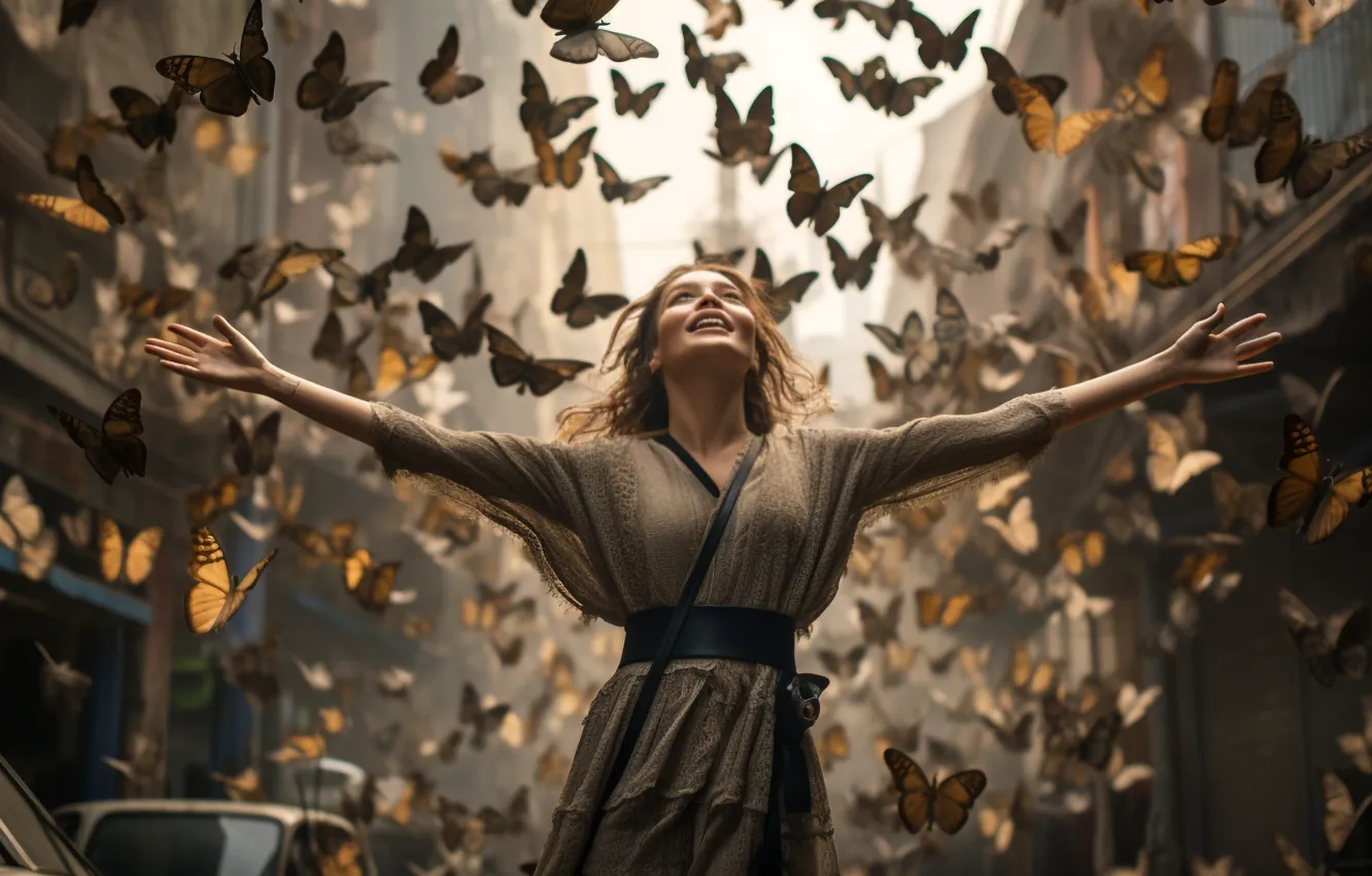 Photo wallpaper girl, butterfly, home, hands, digital art, The Art of Artificial Intelligence, neural network