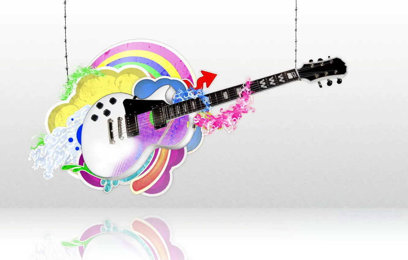 Photo wallpaper white, circles, reflection, guitar