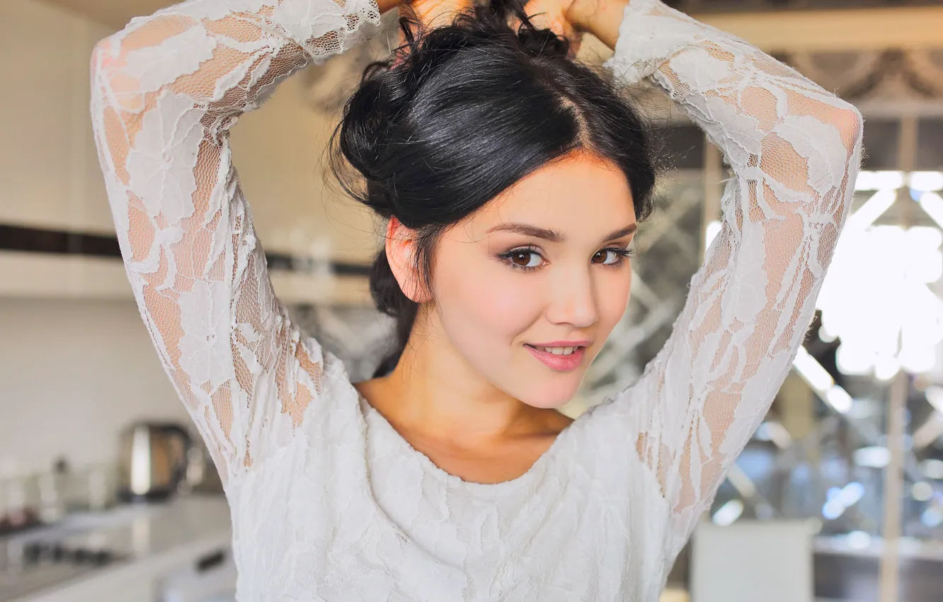 Photo wallpaper eyes, girl, face, pose, model, lips, beauty, beautiful