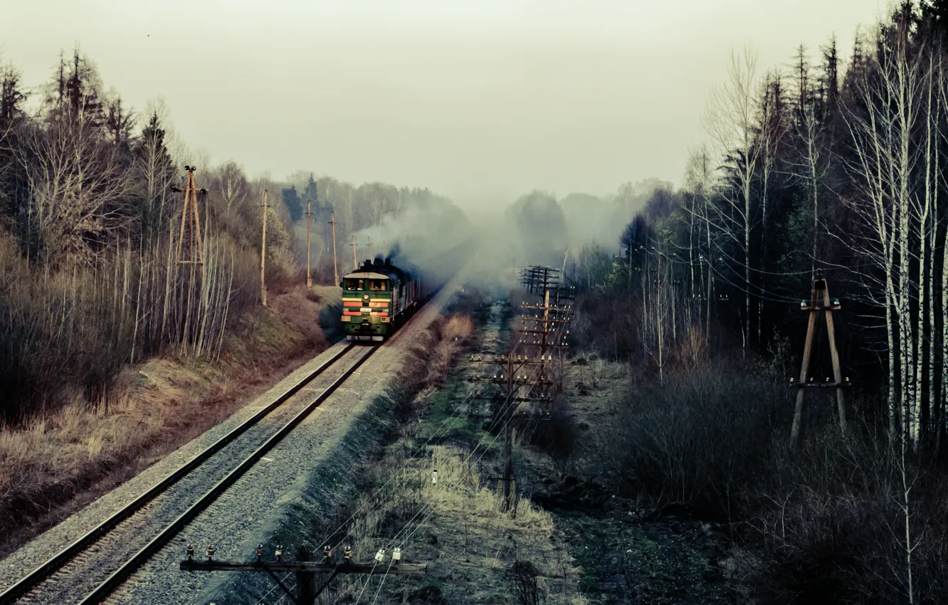 Photo wallpaper rails, train, cars, composition