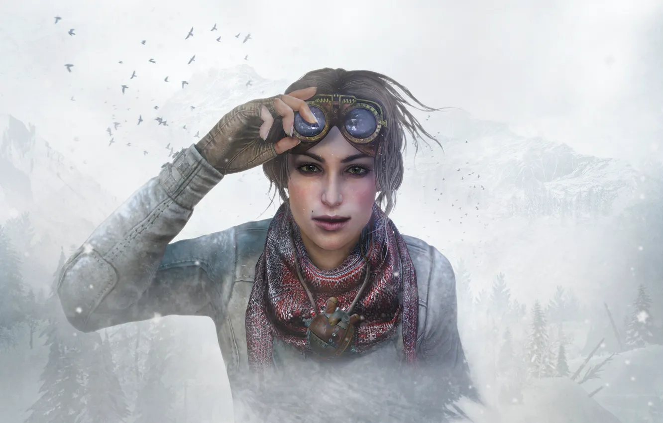 Photo wallpaper girl, snow, the game, glasses, game, adventure, quest, quest