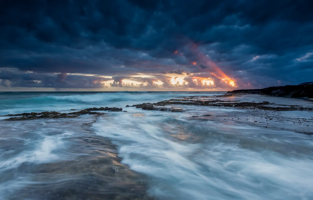 Photo wallpaper the sky, sunset, clouds, the ocean, shore, coast, the evening, Hawaii