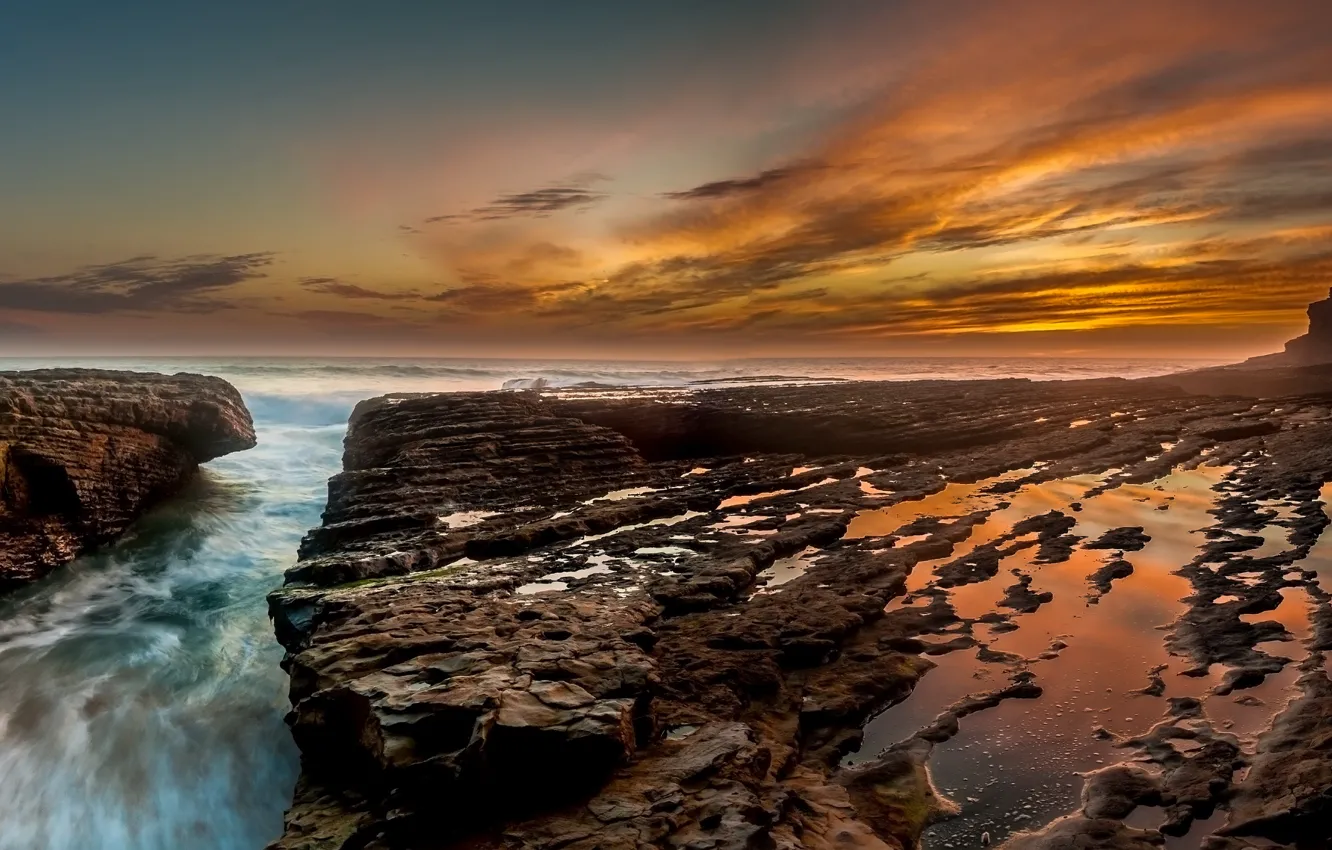 Photo wallpaper sea, landscape, sunset