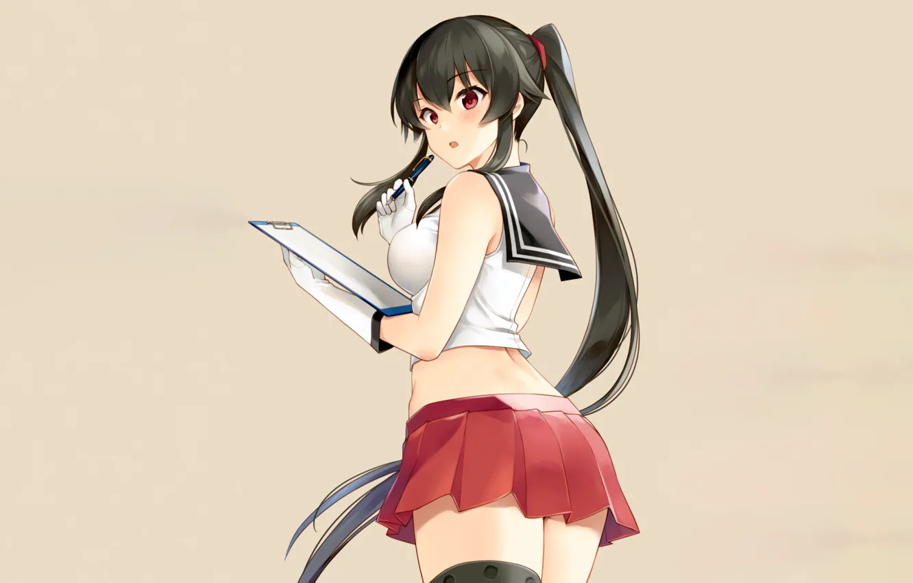 Photo wallpaper girl, sexy, long hair, boobs, anime, beautiful, red eyes, pretty