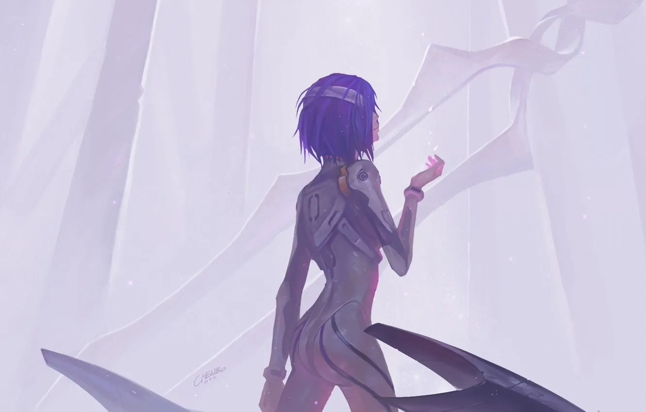 Photo wallpaper girl, art, headband, neon genesis evangelion, ayanami Rei, back, chenbo