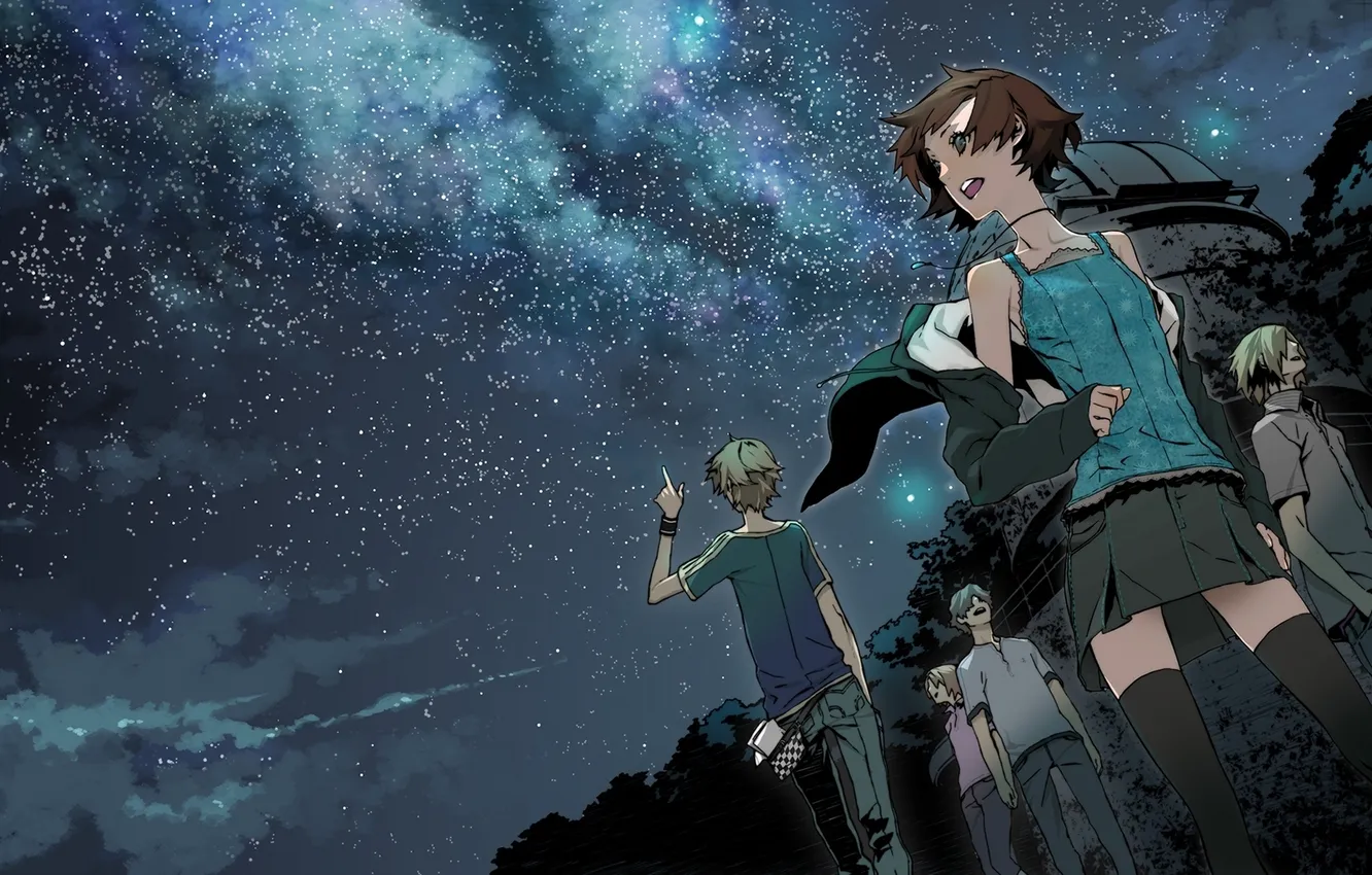 Photo wallpaper girl, stars, anime, guy, bakemonogatari