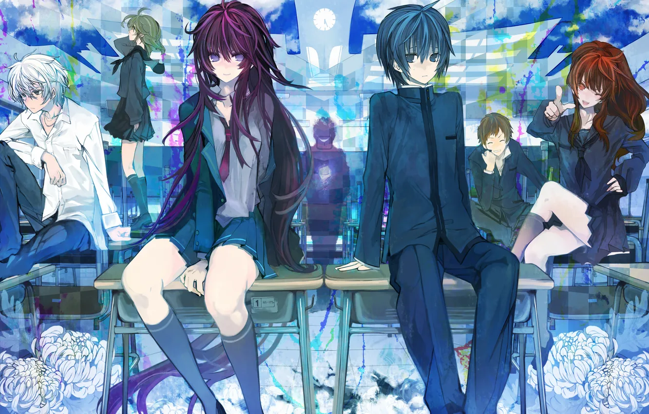 Photo wallpaper girl, watch, building, anime, art, guy, desks, ukai saki