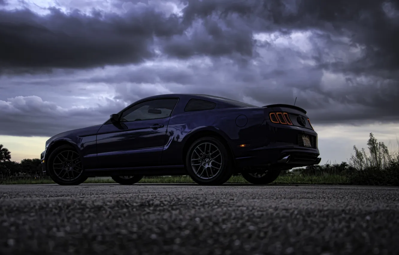 Photo wallpaper the sky, blue, clouds, Mustang, Ford, rear view, blue, Ford Mustang