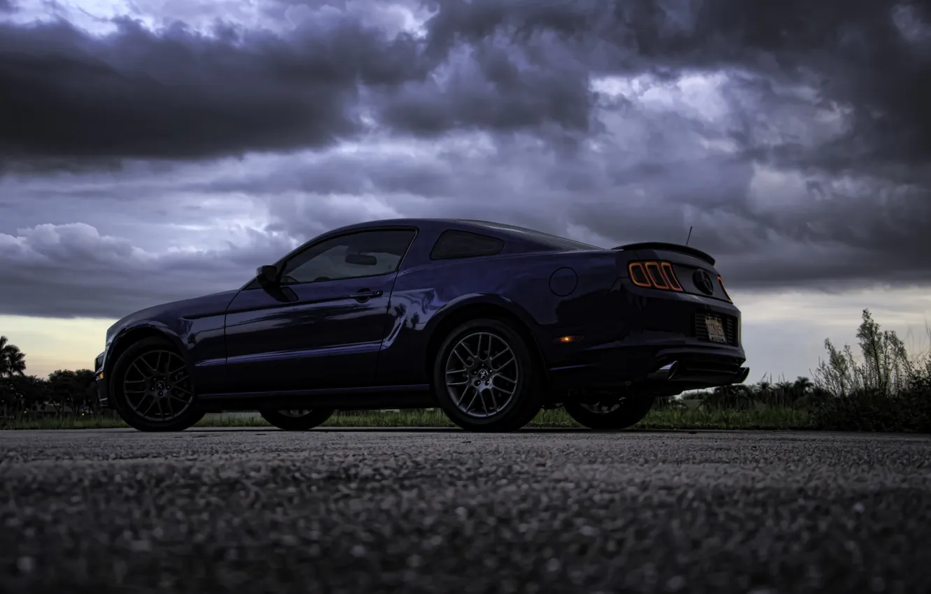 Photo wallpaper the sky, blue, clouds, mustang, ford, rear view, blue, Ford Mustang