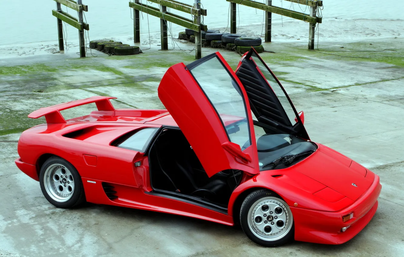 Photo wallpaper red, Lamborghini, the door, tires, diablo