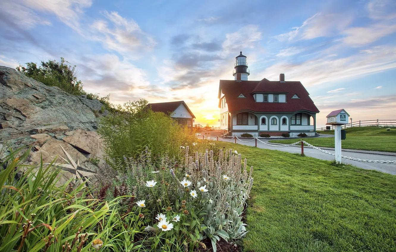 Photo wallpaper sunset, home, Portland Head Garden
